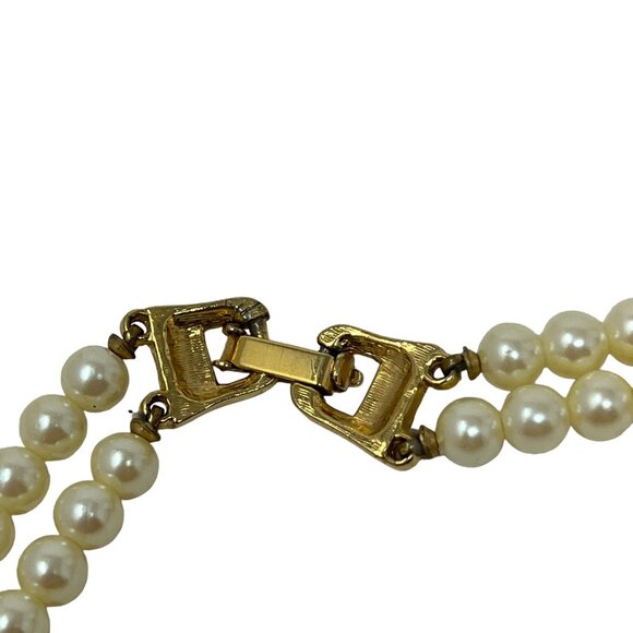 Handmade Statement Necklace Faux Pearl Blue Pendant Gold Tone Accents - Picture 4 of 10